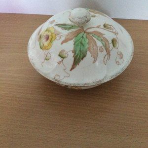 Vintage antique S & F Co England ALTON lidded Bowl jar flower leaf pattern